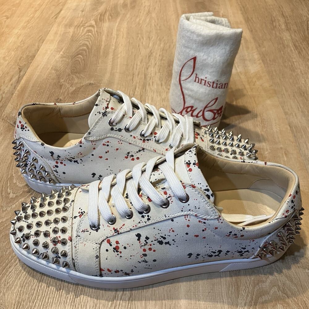 Christian Louboutin Spike Graffiti Low Top CLEAN White Paint Splatter Mens 10